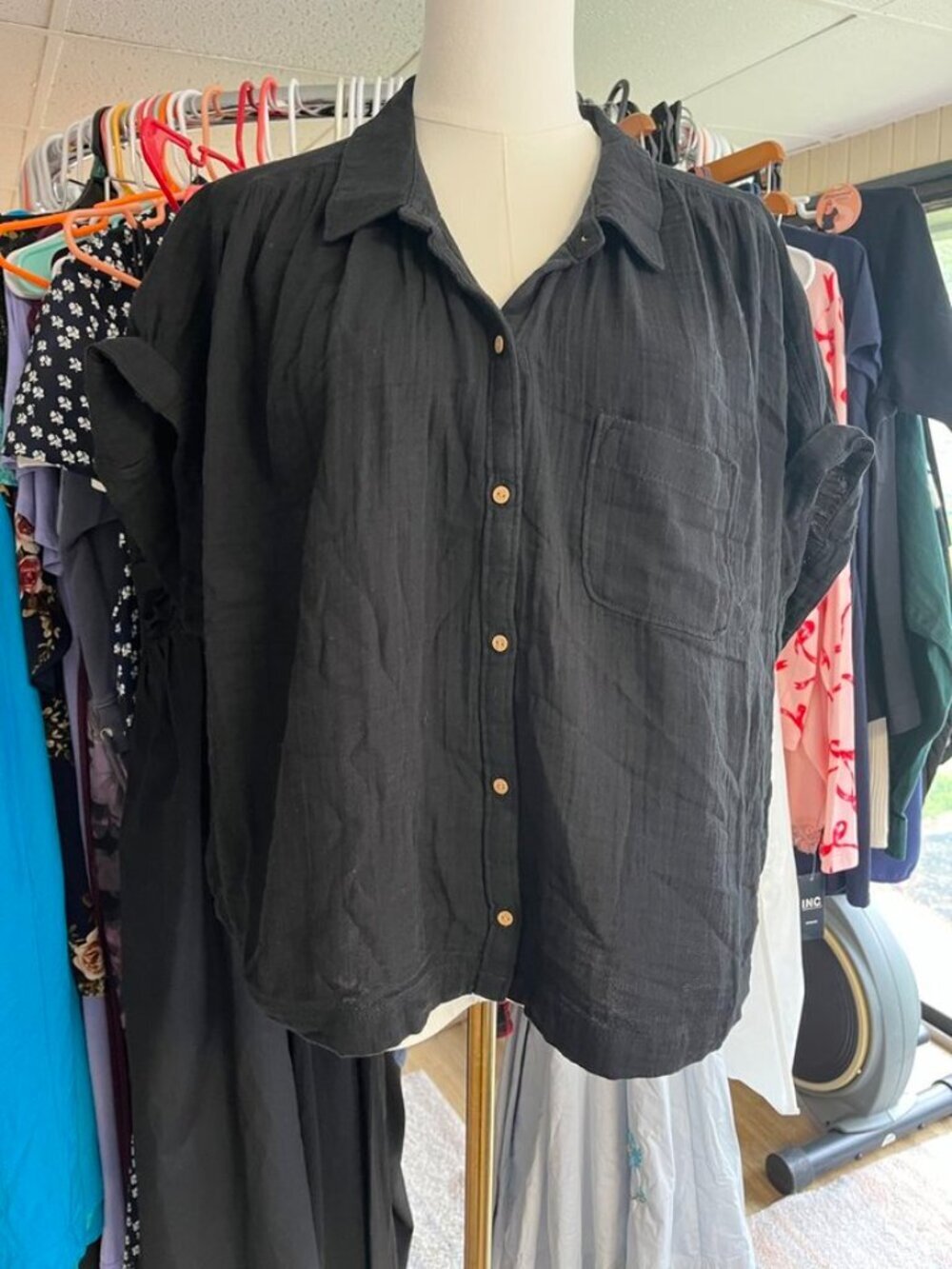 Old Navy Black Gauze Dolman Sleeve Button Front Blouse Large NWT - Picture 2 of 12